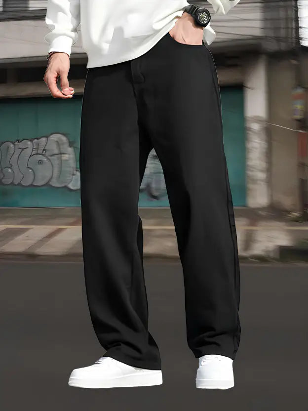 Men Relaxed Fit Mid Rise Black Jeans